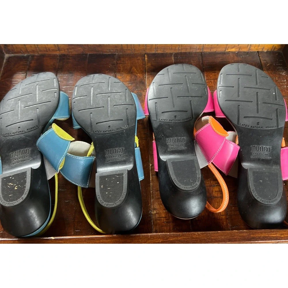 Munro Lot Colorful Leather Slip On Slides Sandals Heels 8W Blue Green Pink Orang